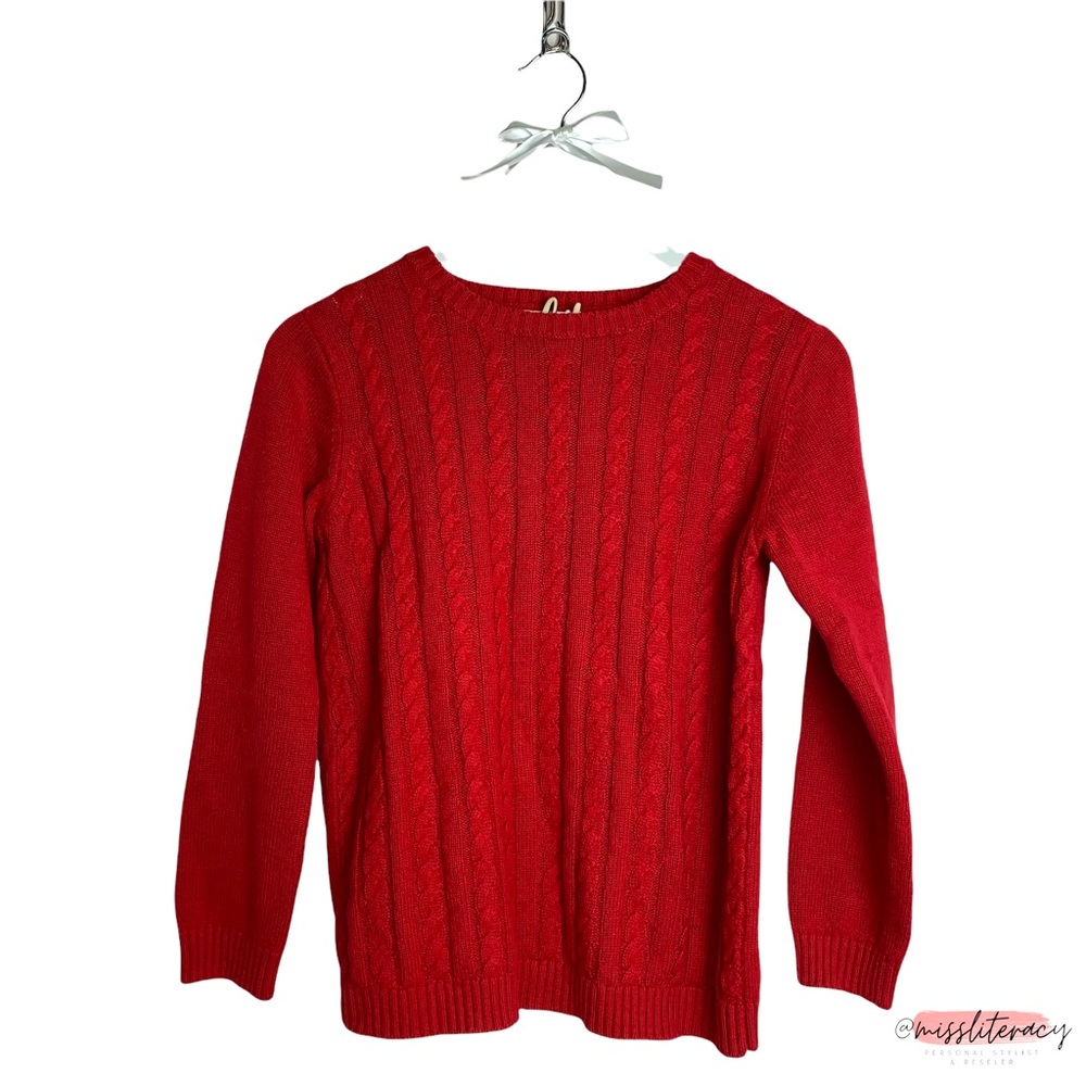 Monoprix Red Braided Cable Knit Longsleeve Sweater [Women’s XS] [Girls’ 12] EUC